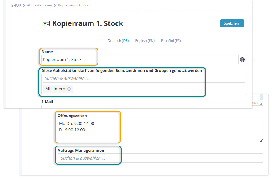 Screenshot Einstellungen Abholstation