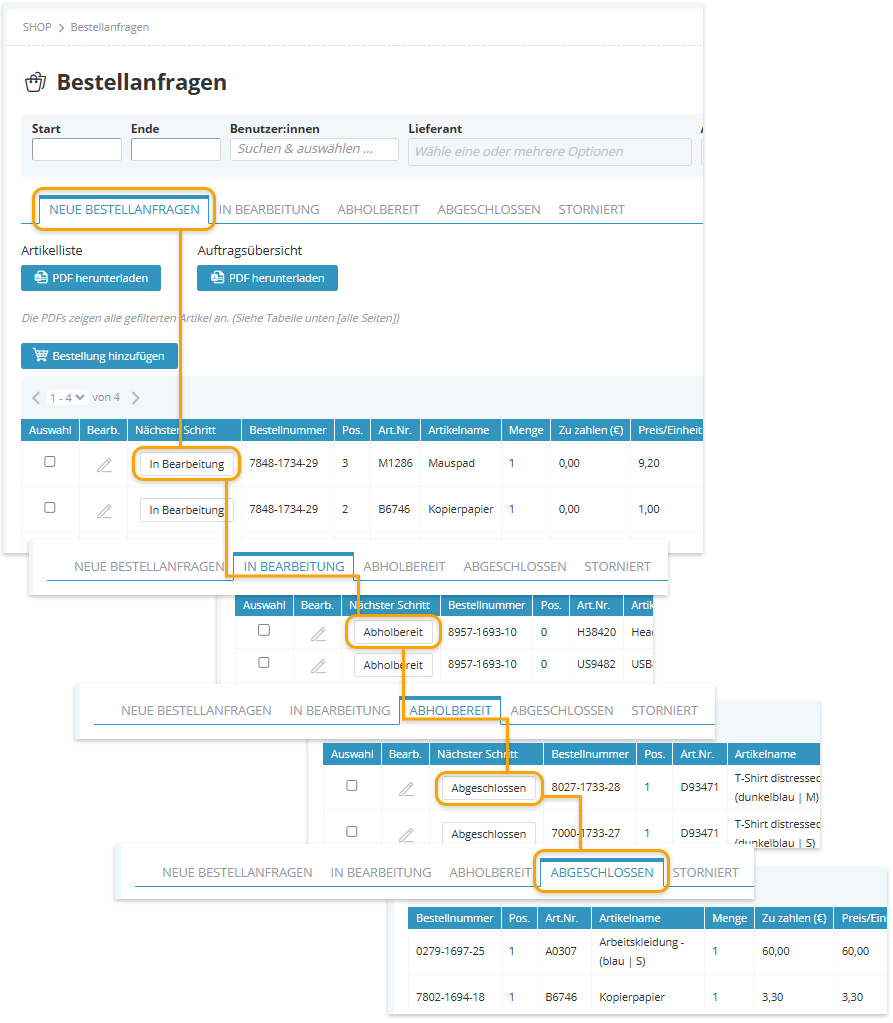 Screenshot Manual Shop Bestellübersicht