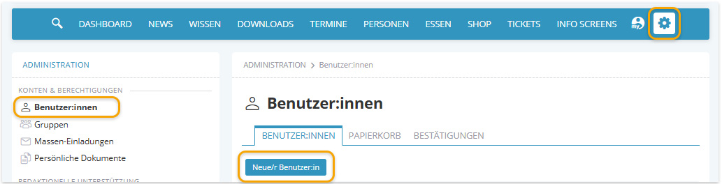 Screenshot Neuanlage User